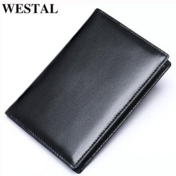 WESTAL-Couverture de passeport de voyage en cuir véritable pour homme porte-passeport noir