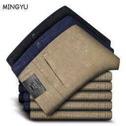 Pantalon d'affaires décontracté à carreaux pour hommes vêtement de marque extensible coupe droite