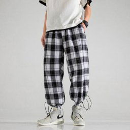 Pantalon à carreaux coréen pour hommes jogging Wstring proximité vintage large et droit