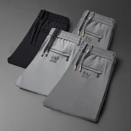 Pantalon à lacets pour hommes couleur unie taille élastique ample extensible droit cordon de