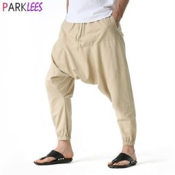 Pantalon de survêtement en coton à entrejambe bas pour hommes Hip Hop décontracté Streetwear Hip