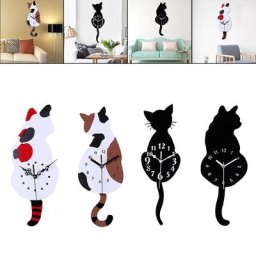 Horloge murale 3D queue de chat pendule silencieuse décorative pour chambre d'enfant chambre