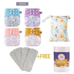 Elinfant – ensemble de couches en tissu 4 pièces/lot maille grise réutilisable sac humide