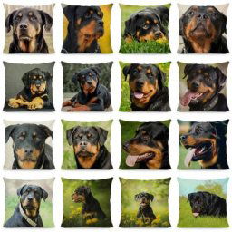 XUNYU-Juste de coussin en forme de chien Rottweiler taie d'oreiller mignonne animal décoration de