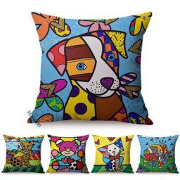 Juste de coussin en lin de style animal de dessin animé pop art moderne taie d'oreiller décorative