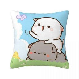 Juste de coussin imprimée Peach et Goma Mochi taie d'oreiller carrée chat polyester décorations