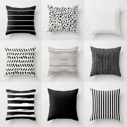 Juste de coussin en polyester géométrique taie d'oreiller décorative blanc et noir décoration de