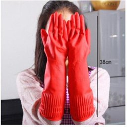 Gants en latex de caoutchouc à manches longues imperméables rouges outil de lavage de cuisine
