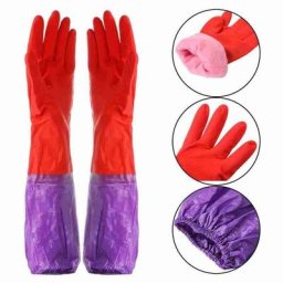 Gants Longs en Caoutchouc et Velours pour la Vaisselle Imperméables Antidérapants Épais et