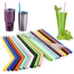 Pailles en silicone réutilisables 18 pièces 25cm de long gobelets de 30 Oz et 20 Oz pailles à
