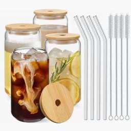 Verres à boire réutilisables avec paille verre en forme de canette bière café glacé cocktail