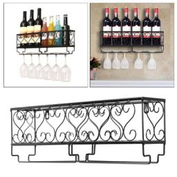 Étagère murale en fer pour le vin support mural pour verres à pied présentoir pour bouteilles de