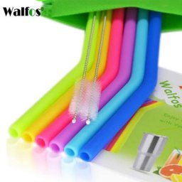 WALFOS – pailles réutilisables en Silicone 6 pièces qualité alimentaire taille normale pour boire