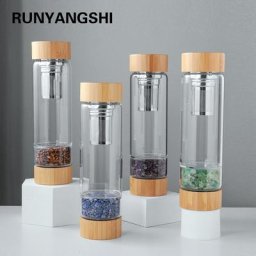 Bouteille d'eau en verre de Quartz naturel avec pierres précieuses verre de boisson directe en