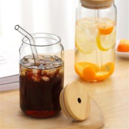 Tasse en verre transparent avec couvercle et paille tasse à thé à bulles jus canette de bière