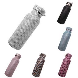 Gobelet d'eau pratique en acier inoxydable avec strass scintillants bouteille thermique tasse