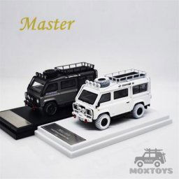 LandRover – Van Defender Master 1:64 blanc neige/gris mat avec Roofrack et accessoires modèle de
