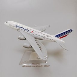 Modèle réduit d'avion Air France Airlines A380 en alliage métallique lavable avec support 16cm