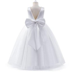 Robe de demoiselle d'honneur à fleurs pour filles robe de communion blanche robe longue dos en V