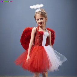 Costume d'halloween pour filles robe Tutu du diable des anges avec Halo et ailes de plumes