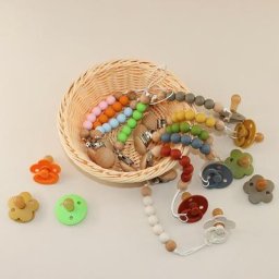Clips de sucette en Silicone pour bébé sans BPA perles en bois chaîne de sucette factice