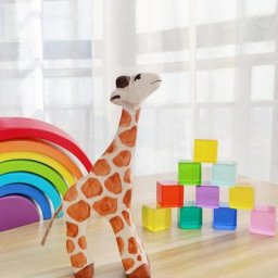 Figurine Montessori en bois de girafe naturelle jouet éducatif fait à la main grands animaux