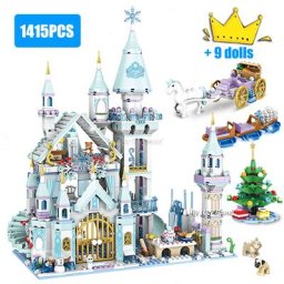 Ensemble de blocs de figurines de princesse et de cheval de neige pour filles 1415 pièces château