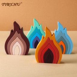 Blocs de Construction souples en Silicone jouets pour bébé blocs à empiler en forme de flamme
