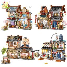 HUIQIBAO – blocs de construction pour enfant Mini épicerie chinoise avec vue sur la rue magasin de