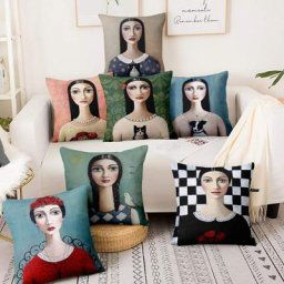 Taie d'oreiller imprimée d'illustration de fille décoration de maison coussin décoratif