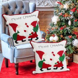 Housse de coussin brodée sans visage taie d'oreiller de noël pour vieux homme rouge blanc flocon
