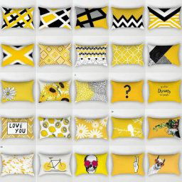 Taie d'oreiller en polyester jaune et noir pour la décoration de la maison housse de coussin