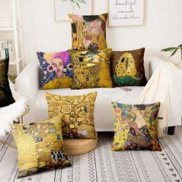 Coussins décoratifs pour femmes Klimt taie d'oreiller imprimée avec ventilateur arbre doré
