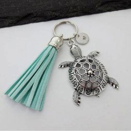 Porte-clés à pampilles bleues pour hommes et femmes porte-clés initial tortue sac cadeau mode