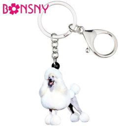 Bonsny – porte-clés en acrylique Happy Poodle bijoux de dessin animé pour femmes et filles sac à