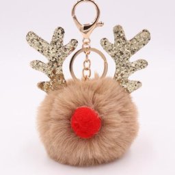 Porte-clés de voiture coloré avec pompon en forme d'élan pour femme accessoire de sac de voiture