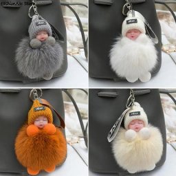 Porte-clés pompon bébé endormi peluche moelleuse porte-clés beurre mignon