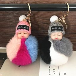 Porte-clés pompon bébé en peluche pour femme et fille chaîne continent porte-clés de sac
