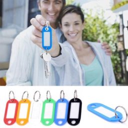 Lot de 10 étiquettes en plastique pour porte-clés anneau fendu carte d'identité étiquette langue