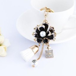 Porte-clés avec pompon fleur créative pour voiture anneau pour femmes ornements de charme pour