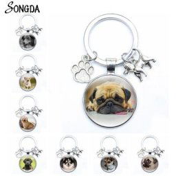 Porte-Clés Créatif en Verre Pendentif Rond Mignon Breloques Bijoux Déclaration d'Animal breton