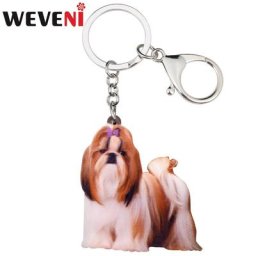 WEVENI-Porte-clés chien chinois Shih Tzu en acrylique pour femme bijoux animaux breloques pour