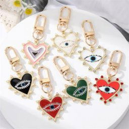 Porte-clés arc-en-ciel en forme de cœur mauvais œil pour Couple cadeau pour amis amoureux sac à