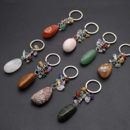 Porte-clés en pierre naturelle pour hommes et femmes bijoux de guérison quartz gemme fluorite