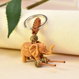 Porte-clés en forme d'éléphant pour hommes et femmes bijoux porte-bonheur en bois pendentif