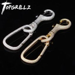 Porte-clés mousqueton glacé pour hommes or argent document hip hop bijoux à breloques cuivre