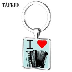 TAFREE – porte-clés carré en verre avec Photo instrument de musique Photo bijoux AC39