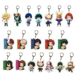 My foreAcademia Key Acrylique Double Face Transparent Car Continent Chain Ring Anime Jewelry Gift