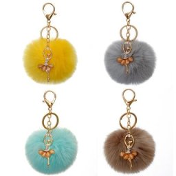 Porte-clés pompon moelleux pour fille boule de fausse fourrure de lapin breloques de sac pour