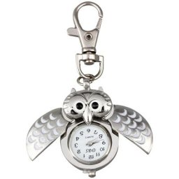 Montre de poche hibou avec porte-clés 40x25mm couleur argent